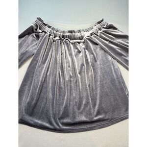 Entro Gray Velvet Look Ruffle Off Shoulder Women's Top Size Small‎ S